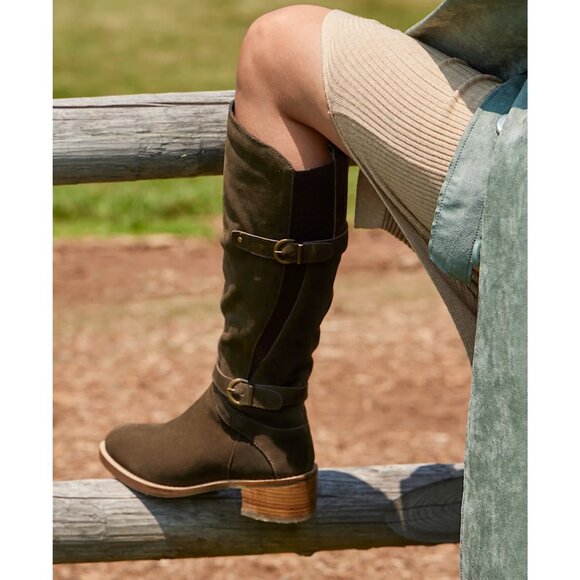 NEW VINTAGE FOUNDRY Suede Berenice Tall Boots in army green for women 1125 5t3 - Picture 1 of 10